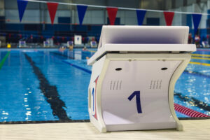 The starting bollard in the Olympic pool without people. The starting bollard in the Olympic pool without people. Good quality photo.