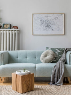 Stylish scandinavian living room interior with design mint sofa, Stylish scandinavian living room interior with design mint sofa,